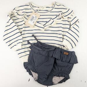 My Little Cozmo Blue Striped Sweatshirt & Popelin Ruffle Blue Bloomers - 9-12m